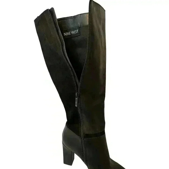 Nine West Black High Heeled Leather Suede Tall Boots 8.5 Dress Booties Classy - Picture 9 of 12